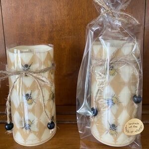 Handmade Beige and Black Decorative Candle